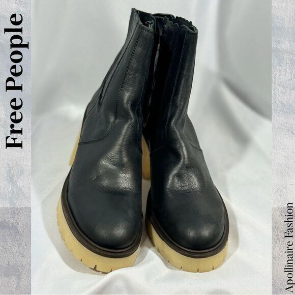 FREE PEOPLE JAMES CHELSEA BOOTS IN BLACK LEATHER SIZE 41 NWT - Picture 5 of 6
